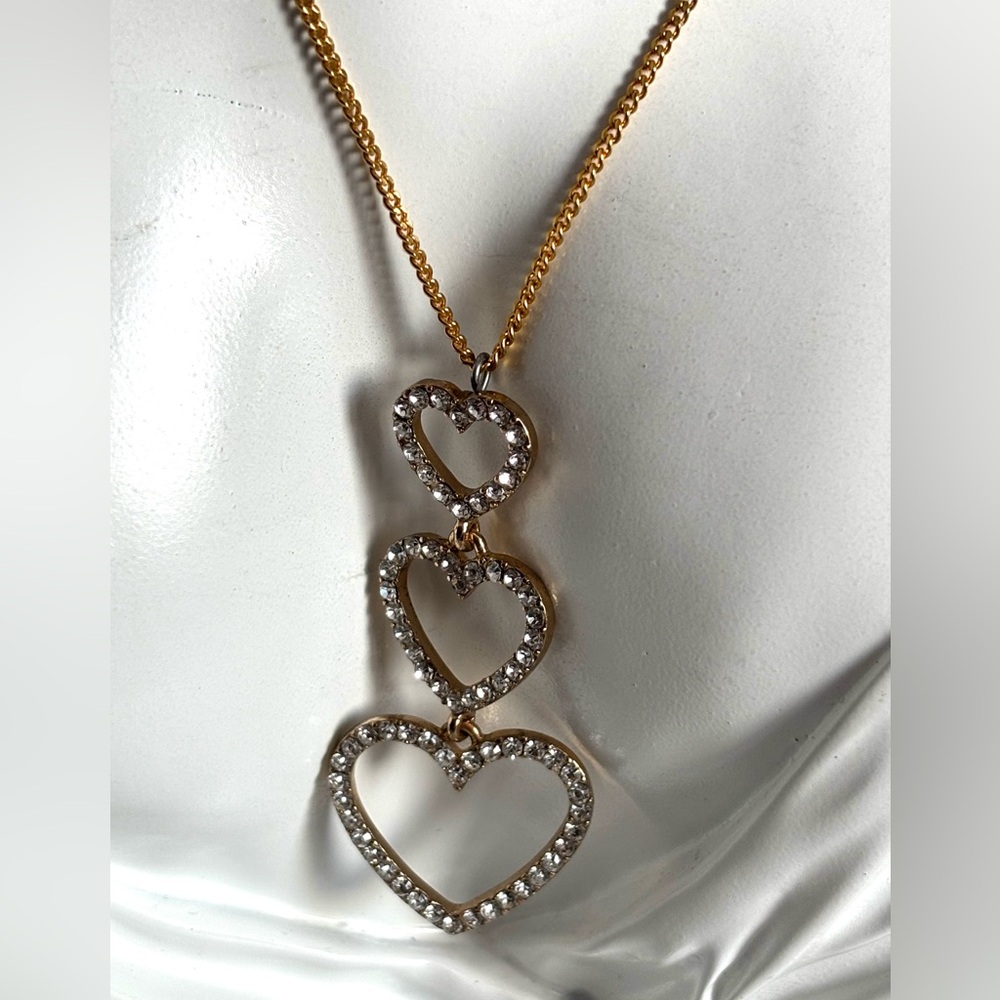 🌷5/25$ Reanimate by MJ from craft Gold Rhinestones Hearts  Necklace